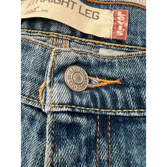 Levis 505 Jeans Womens 12M W34 Blue Med Wash Stretch Straight Leg Grunge - Picture 3 of 9